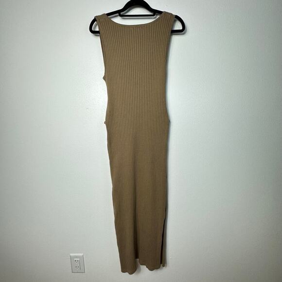 Good American Dress Belted Body Midi Ribbed Knit Stretch Taupe Tan Brown 3 L - Picture 4 of 10